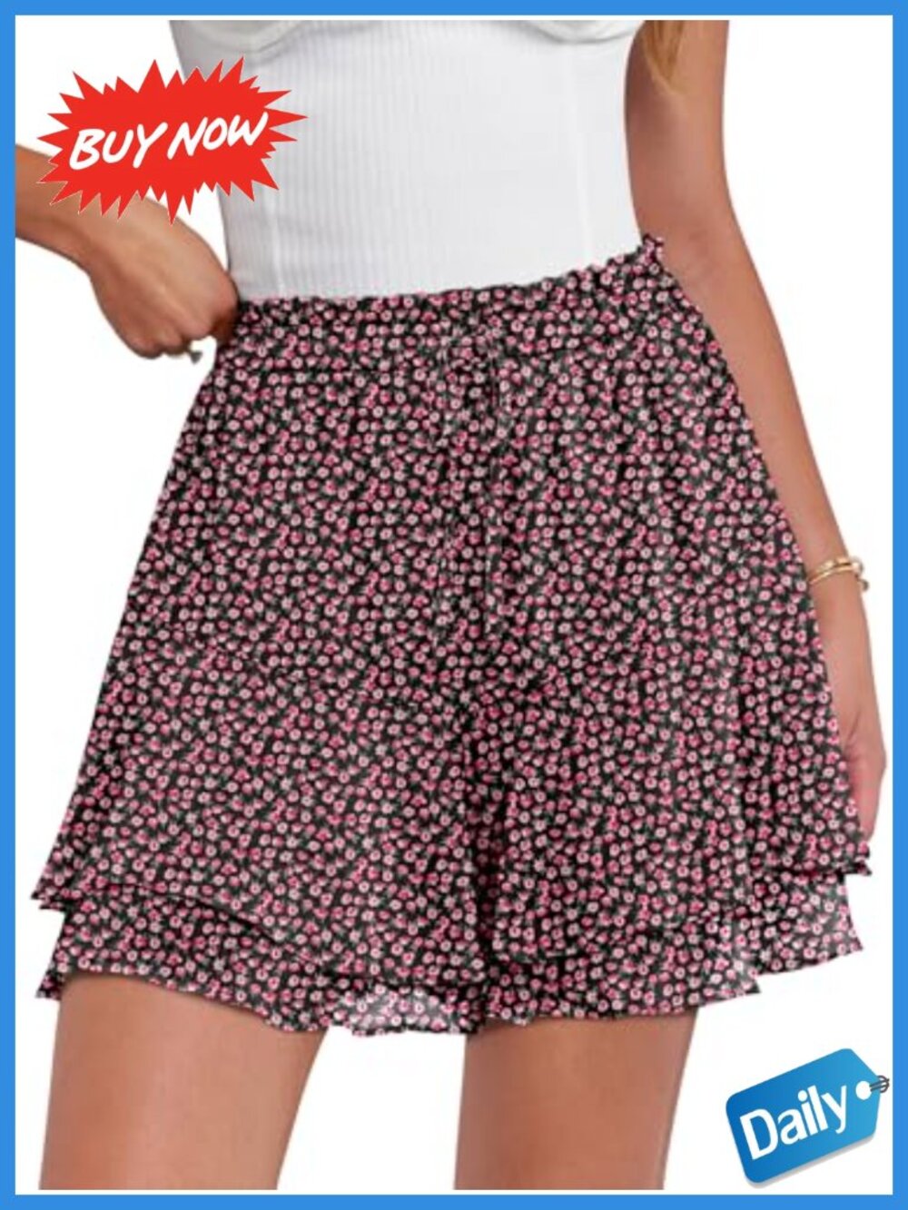 Flowy Skorts for Women Summer Floral Casual Shorts Drawstring